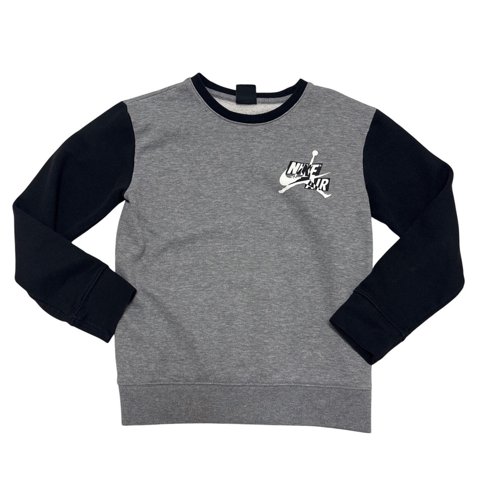 Jordan Kids Grey Black Colorblock Nike Air Jumpman Crewneck Sweatshirt M 10-12